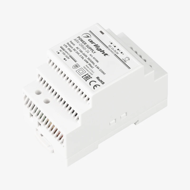 Блок питания ARV-DR60-24 (24V, 2.5A, 60W) (Arlight, IP20 DIN-рейка)